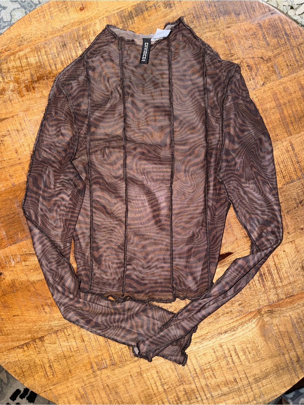 H&M Brown Sheer Long-Sleeve Mesh Top